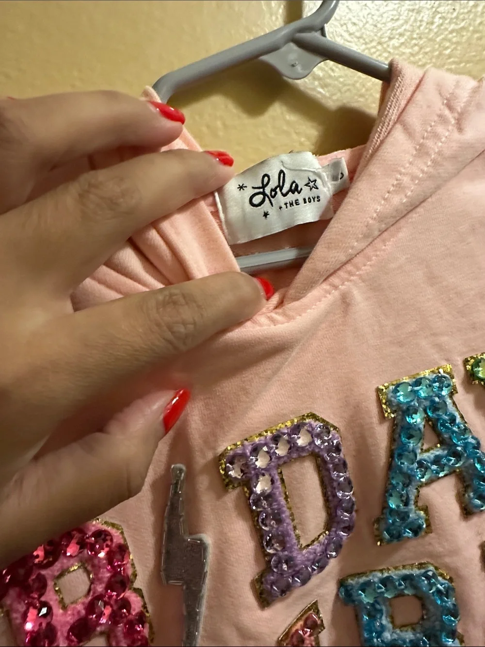 Lola + The Boys Light Pink Sequin 'B/DAY GIRL' Hoodie